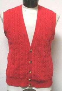 Red 100% Cotton L John Ashford Cardigan Sweater Vest  