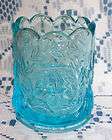 CLEAR BLUE GLASS TOOTHPICK CHERRY PATTERN L G WRIGHT