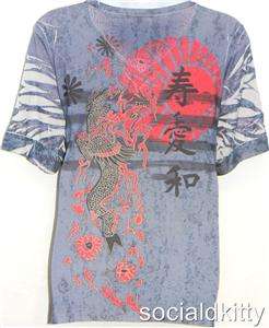 SIZE 2X~3X~sexy~BLUE/RED~ASIAN~tattoo~DRAGON~sublimation~JAPAN~knit~T 