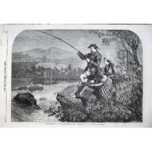   1860 Salmon Fishing Highland Scotland Men Kilts River: Home & Kitchen