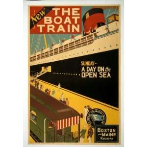   1925 Vintage Travel Poster showing train & cruise ship