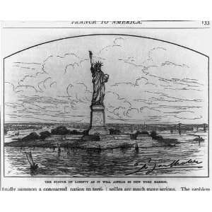   it will appear in New York Harbor,Bartholdis sketch