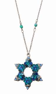 Michal Negrin Star of David Pendant made with Green & Olivine Crystals 