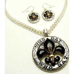  WHO DAT NEW ORLEANS SAINTS NECKLACE & EARRING SET LARGE 