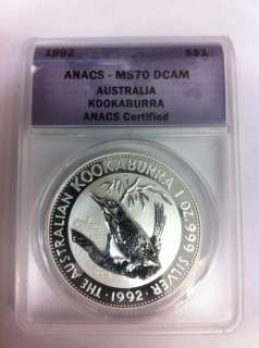 KOOKABURRA 1992 ANACS CERTIFIED   MS70 DCAM S$1 AUSTRALIA  