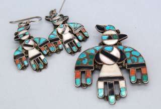  LAMBERT HOMER Zuni Inlay Mosaic HOPI BIRD Earrings & Pin  