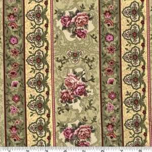  45 Wide Imagine Blossoms Stripe Olive Fabric By The Yard 