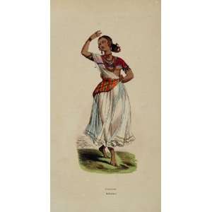   Temple Dancer Bayadere India   Hand Colored Print