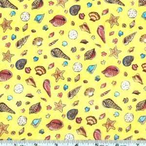  45 Wide Beach Babies Sea Shell Toss Yellow Fabric By The 