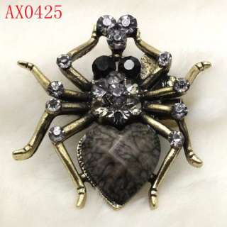 Exquisite Crystal Antique Bronze Spider Brooch Free shipping AX0425 