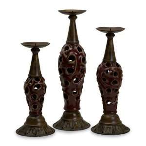   of 3 Elaborate Dynasty Ceramic & Metal Candle Holders: Home & Kitchen