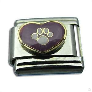 Bear paw in Heart lilac   italian charm for bracelet, Classic italy 