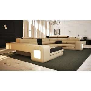   Modern Leather Sectional Sofa Set   Beige / Brown
