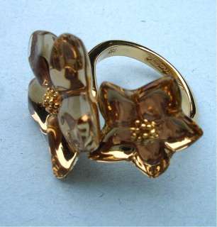 Baccarat Crystal Gold Blossom Ring 18K Gold Size 7.5 New  