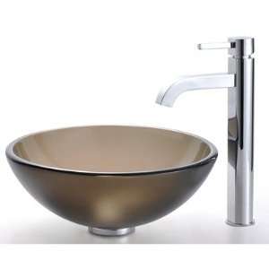   Frosted Brown 14 Glass Vessel Sink and Ramus Faucet: Home Improvement