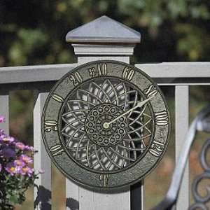  Outdoor Spiral Clock & Thermometer   Pewter Silver 