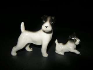 Cute old porcelain vintage terrier and puppy dog mini  