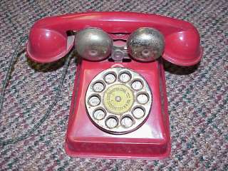 Vintage Tin Toy Phone Red 1950s N.N Hill Brass Co East Hampton CT 