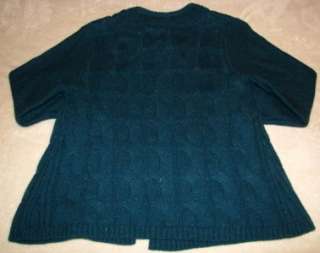 Croft & Barrow Womens Cable~Knit Cardigan Sweater Top Small 4/6 Teal 