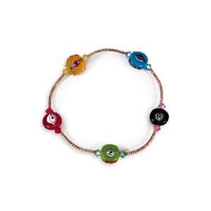    Multi Color Solid Round Glass Beads Gold Tone Bracelet: Jewelry