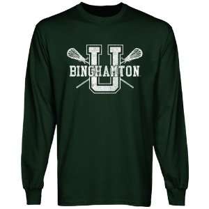 Binghamton Bearcats Crossed Sticks Long Sleeve T Shirt   Green:  