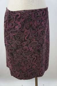 Style & Co Maroon/Black/Pink Paisley Design Knee Length Corduroy Skirt 
