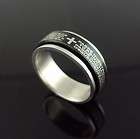 Layers silver black Cross Lords prayer stainless steel ring 4 sizes