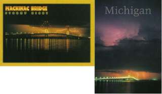 Lightning Strikes Mackinac Bridge Michigan Postcard Set  