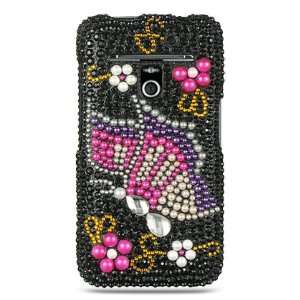 BLACK RAINBOW BUTTERFLY Hard Plastic Rhinestone Bling Cover Case for 