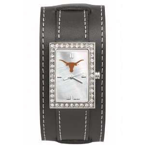  Texas Longhorns Ladies Starlette Watch w/Wide Black Leather Band 