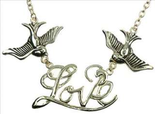 Bird with Love Sparrow Gold Charm Pendant Necklace  