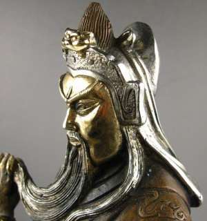 15 Old Chinese Gilt Silver God of War Guan Yu Statue  