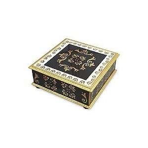  Painted glass jewelry box, Golden Bloom