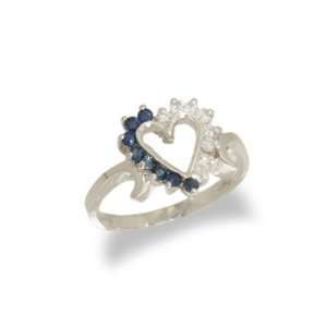  14K Gold Diamond and Sapphire Heart Shaped Ring Size 6 