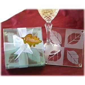 Fall Leaves Frosted Glass Coaster Set Favors