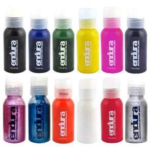   : 12 Color Endura Airbrush Body Art Paint Set in 1 oz Bottles: Beauty