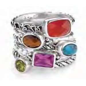   Eye, Turquoise, Pink Sapphire and Terbium Stackable Ring Set Size 8