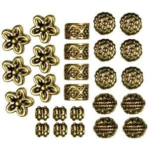  26pc Metal Bead Mix   Antique Gold: Arts, Crafts & Sewing