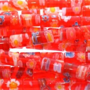 Milli Flori Glass   Red  Tube Plain   5mm Height, 8mm Width, Sold by 