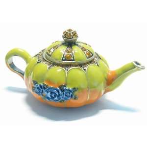    Green Teapot Crystals Bejeweled Trinket Box 