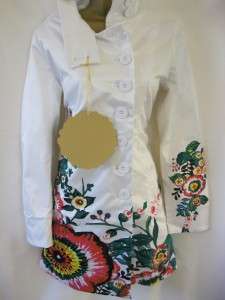 Desigual Abrig Labat Coat Mac 40 10 12 White & Bright Flowers Branded 