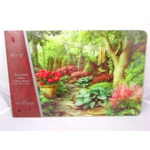  TEMPERED GLASS CUTTING BOARD LARGE 18 X 12 FLORAL GARDENS WIND 