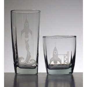 Rocket Glasses   Tall and Short Drinking Glasses   12oz and 16oz Set 