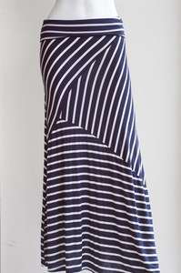   Navy & White Long Maxi fold over stretch knit Skirt womens szs S M L