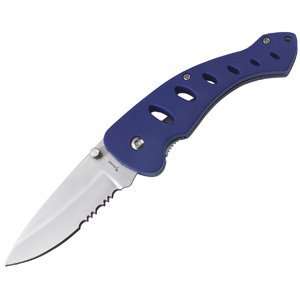  Tomahawk   Half Serrated Folder, Blue Handle, ComboEdge 