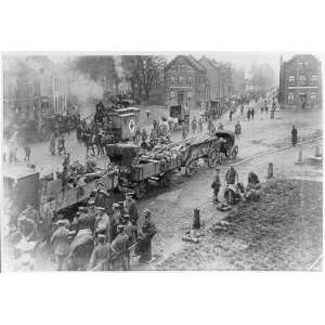   wagons moving through small town. Germany,1918,WWI