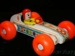 FISHER PRICE Vintage Bouncy Racer wooden pull toy #8 from 1960  