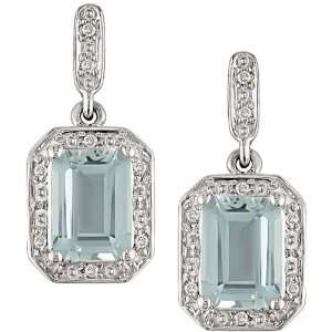  10K White Gold Aquamarine and Diamond Earrings: Jewelry