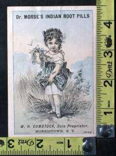   Dr. Morses Indian Root Pills Victorian Trade Card   Girl with Flowers
