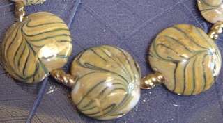 LAMPWORK BEADS in a FEATHER DESIGN in GOLD FOIL & GREEN  